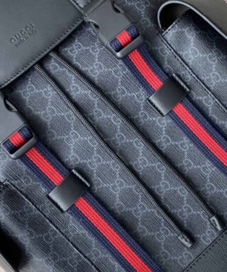 Alternative view of Gucci Black Backpack Black/Grey Soft GG Supreme Blue And Red Web For Men 16.5in/42cm 495563 K9R8X 1071