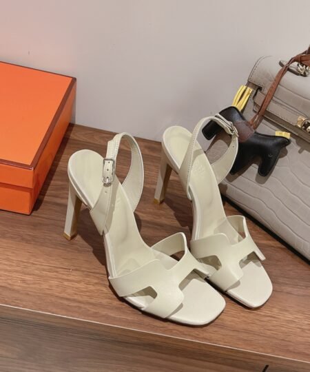 Hermes Ella Sandal White Grey For Women 4.1in/10.5cm