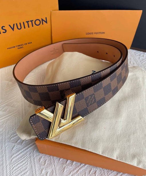 Louis Vuitton Twist Iconic Initiales LV Belt Damier Infini Canvas Brown Gold Finishing LV Women Belt