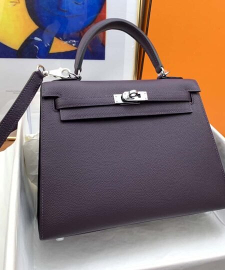 Hermes Kelly 25 Sellier Epsom Dark Purple Bag For Women, Women's Handbags, Shoulder Bags 10in/25cm