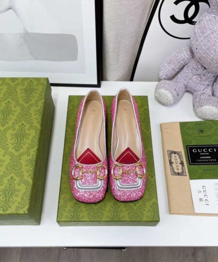 Gucci Lovelight Crystal Ballet Flat With Horsebit Silver For Women GG