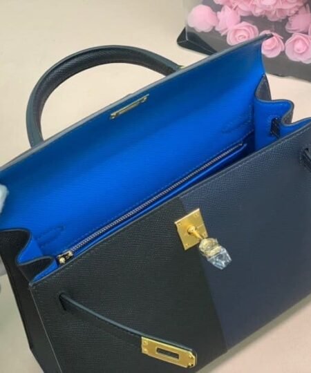 Alternative view of Hermes Kelly 28 Sellier Epsom Bag Black/Navy Blue For Women 11in/28cm