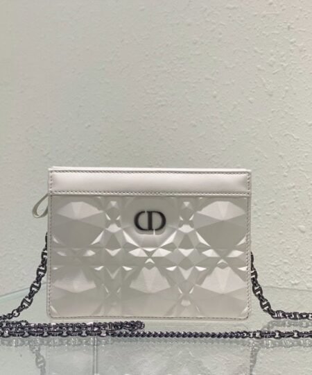 Christian Dior Caro Zipped Pouch With Chain White For Women 7.5in/19cm CD