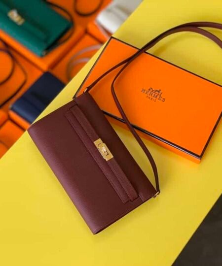 Hermes Kelly Wallet To Go Woc Epsom Wine For Women, Women's Wallet 8.3in/21cm