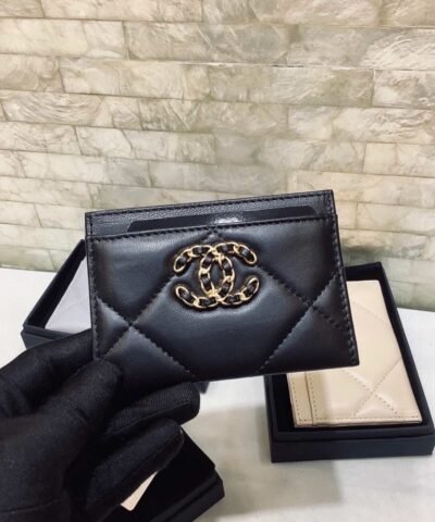 Chanel CO-CO 19 Card Holder Wallet 11cm/4.3in Gold Toned Hardware For Women Black