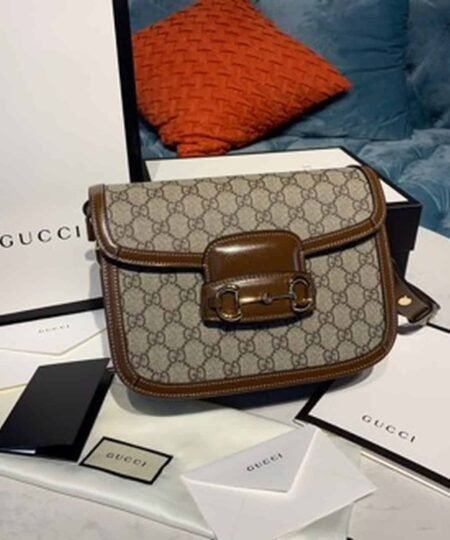 Alternative view of Gucci Horsebit 1955 Shoulder Bag Beige/Ebony GG Supreme Canvas With Brown For Women 9.8in/25cm GG 602204 92TCG 8563