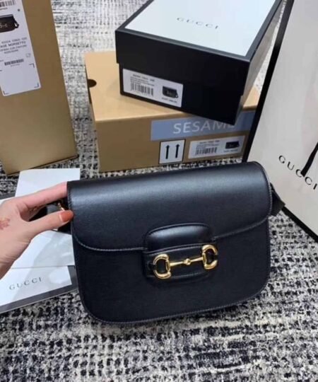 Alternative view of Gucci Horsebit 1955 Shoulder Bag Black Textured With A Vintage Effect For Women 9.8in/25cm GG 602204 1DB0G 1000