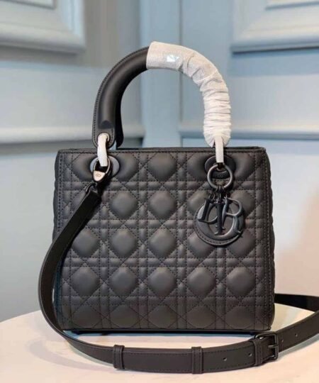 Christian Dior Medium Lady Dior Bag Matte Hardware Black Ultramatte For Women 9.5in/24cm CD M0565SLOI_M989