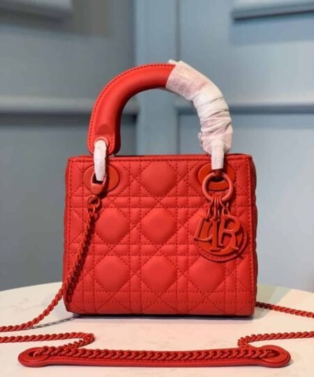 Christian Dior Mini Lady Dior Bag with Chain Matte Hardware Spring/Summer Collection, Red , For Women Women’s Handbags, 18cm CD