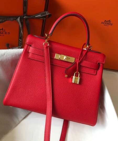 Hermes Kelly 28 Rouge Casaque Togo Bag For Women, Women's Handbags, Shoulder Bags 11in/28cm