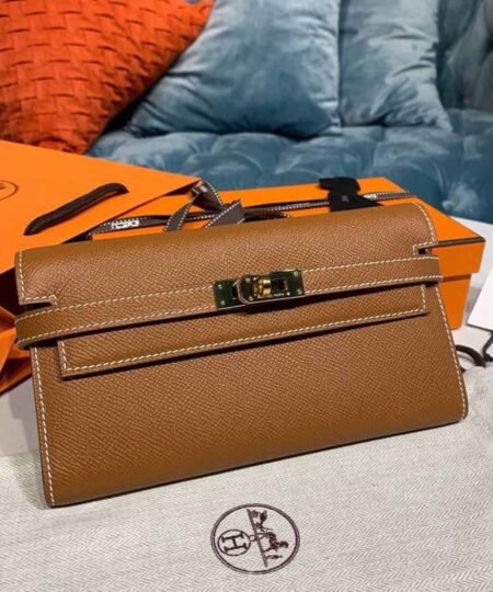 Hermes Kelly Wallet To Go Woc Brown With Gold Toned Hardware Bag For Women 8.2in/21cm