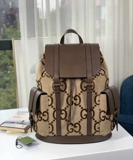 Gucci Backpack With Jumbo GG Camel And Ebony Jumbo GG Canvas For Men 16in/42cm GG 678829 UKMEG 2569