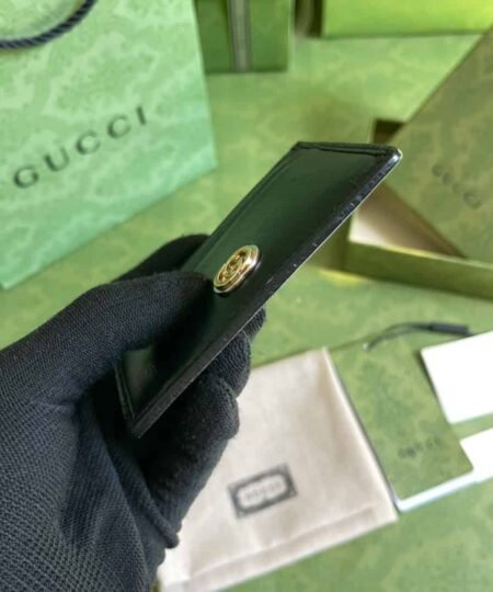 Alternative view of Gucci Card Case with Gold Interlocking G Plain Black For Men 4in/10cm GG
