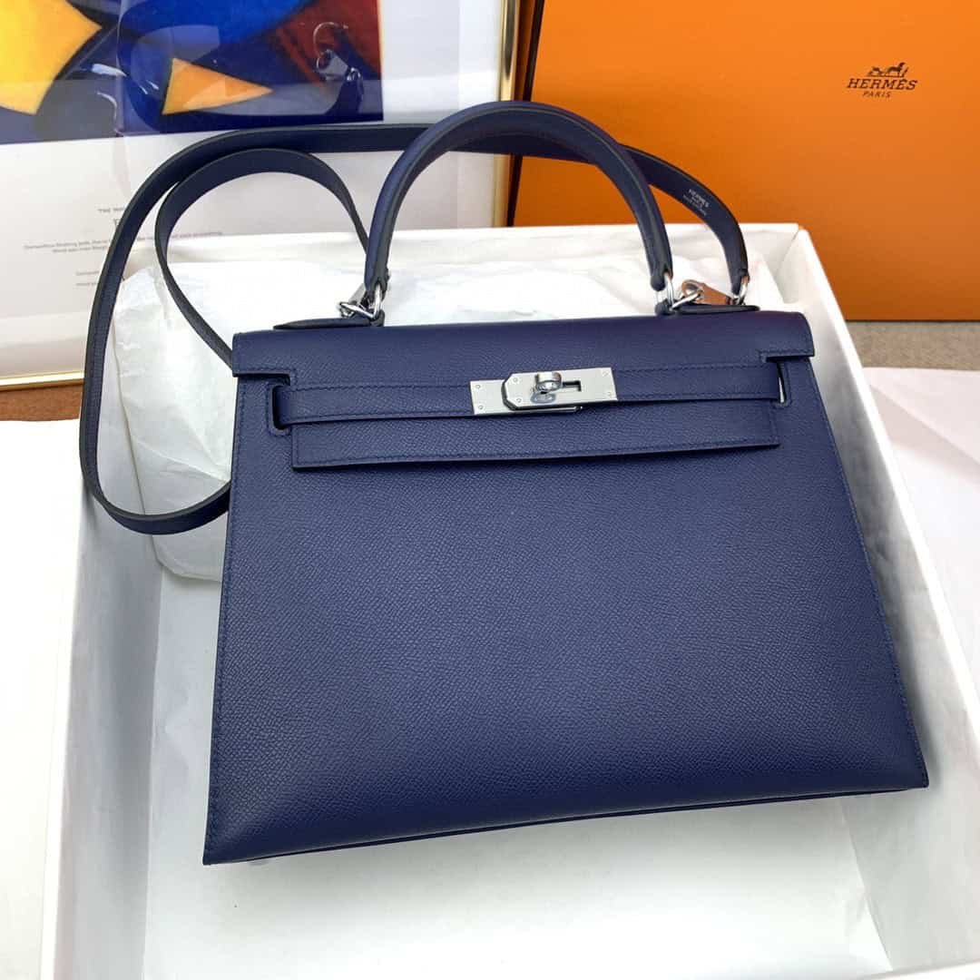 Hermes Kelly 28 Sellier Epsom Blue Bag For Women, Women's Handbags, Shoulder Bags 11in/28cm
