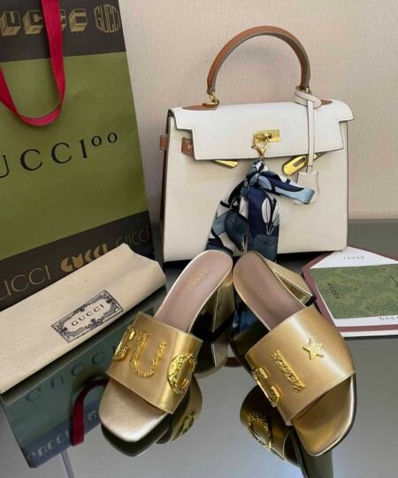 Gucci Women's 'Gucci' Slide Sandal Gold For Women GG