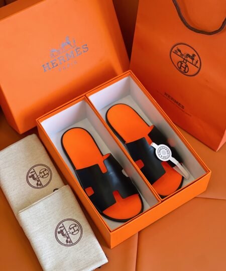 Hermes Izmir Sandal Black And Orange For Men
