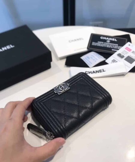 Alternative view of Chanel CO-CO Boy Flap Card Holder 11.5cm/4.5in Silver Hardware For Women Black
