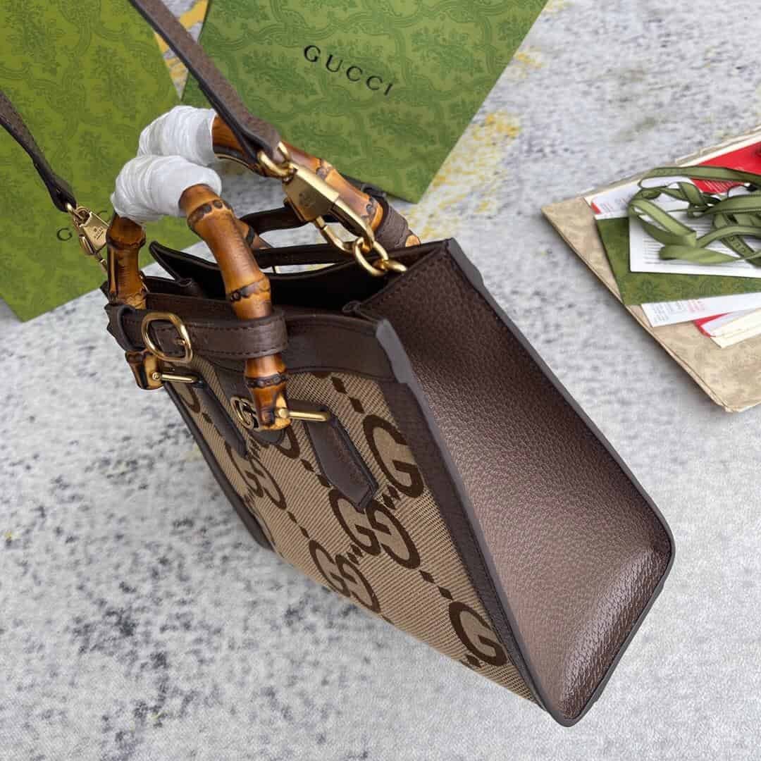 Gucci Diana Jumbo GG Small Tote Bag Camel And Ebony Jumbo GG Canvas Brown For Women 11in/28cm 660195 UKMFT 2672 - Image 2