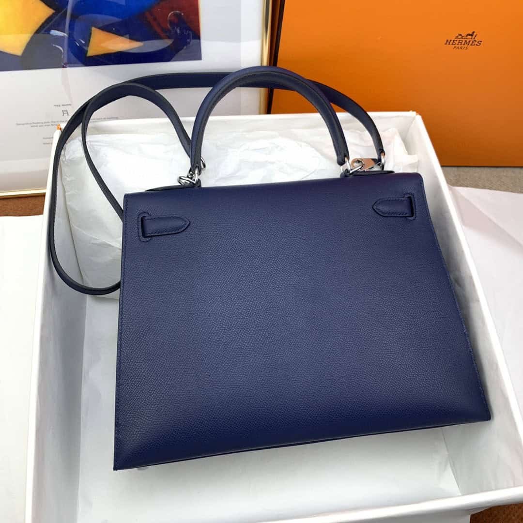 Hermes Kelly 28 Sellier Epsom Blue Bag For Women, Women's Handbags, Shoulder Bags 11in/28cm - Image 8