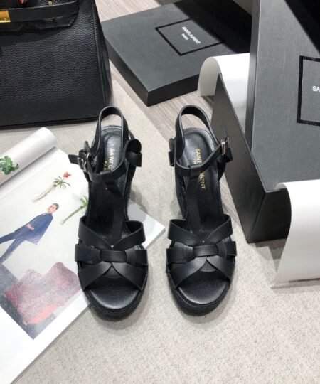 Saint Laurent Women's Tribute Espadrilles Wedge Black For Women YSL 611924BDA001000