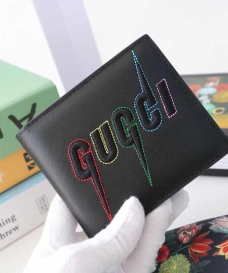 Gucci Bi-Fold Wallet Black with Embroidery For Men 4.3in/11cm GG
