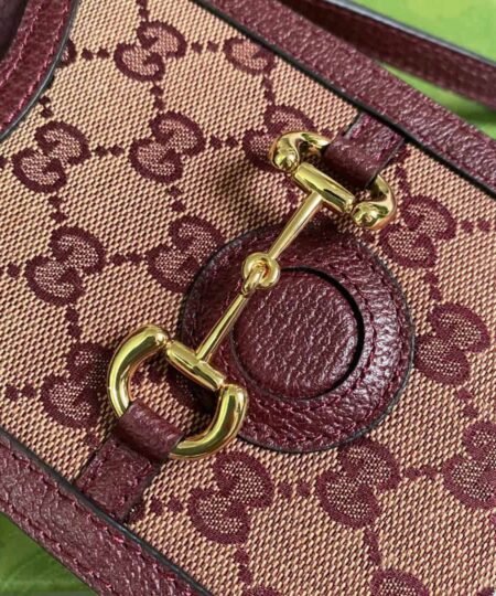 Alternative view of Gucci Horsebit 1955 Mini Bag Beige And Burgundy GG Supreme Canvas For Women 6.7in/17cm GG 625615F6B3G9865