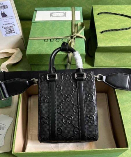 Gucci GG Embossed Mini Tote Bag Black GG Embossed For Men 7.9in/20cm GG 696010 1W3CN 1000