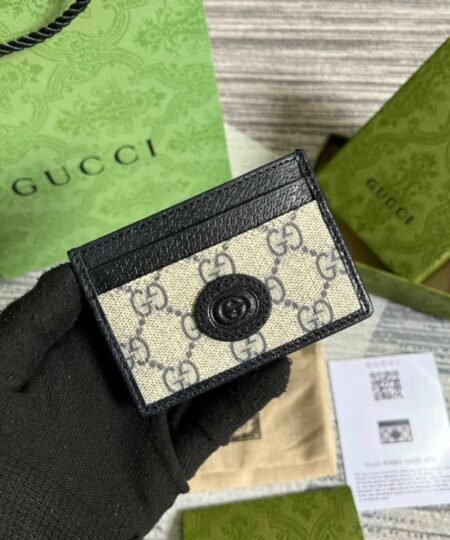 Gucci Card GG Case with Interlocking G Light Grey For Men 4in/10cm GG 673002 K9GSN 4075