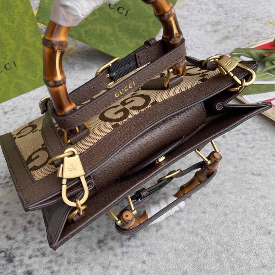 Gucci Diana Jumbo GG Small Tote Bag Camel And Ebony Jumbo GG Canvas Brown For Women 11in/28cm 660195 UKMFT 2672 - Image 3