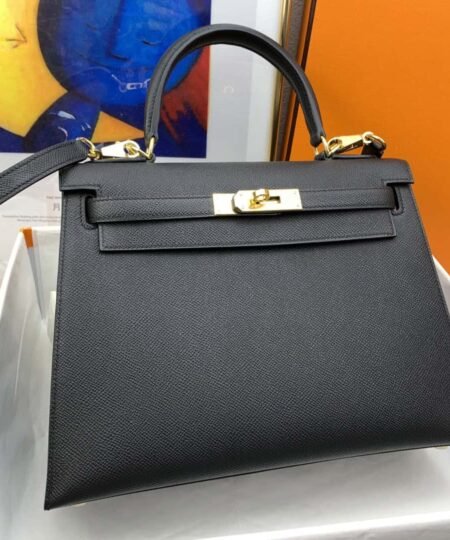 Hermes Kelly 28 Sellier Epsom Black Bag For Women, Women's Handbags, Shoulder Bags 11in/28cm