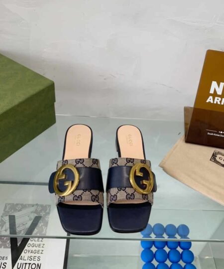 Gucci Blondie Matelasse Canvas Slide Sandal Black For Women GG