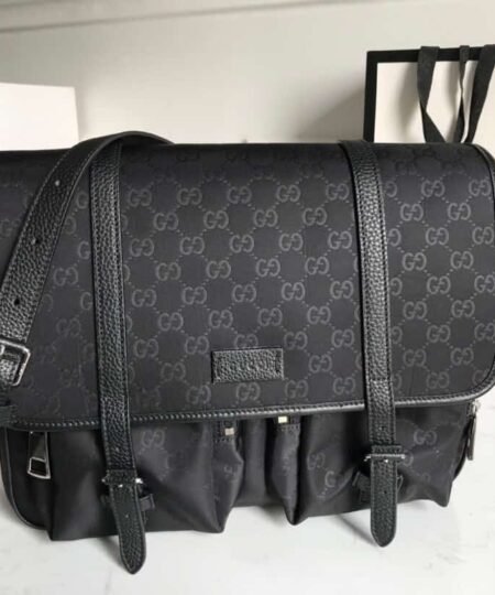 Gucci Shoulder Bag Nylon Shima Black GG Embossed For Men 13.8in/35cm GG