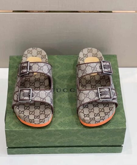 Gucci Women's Slide Sandal With Straps Beige And Grey For Women GG