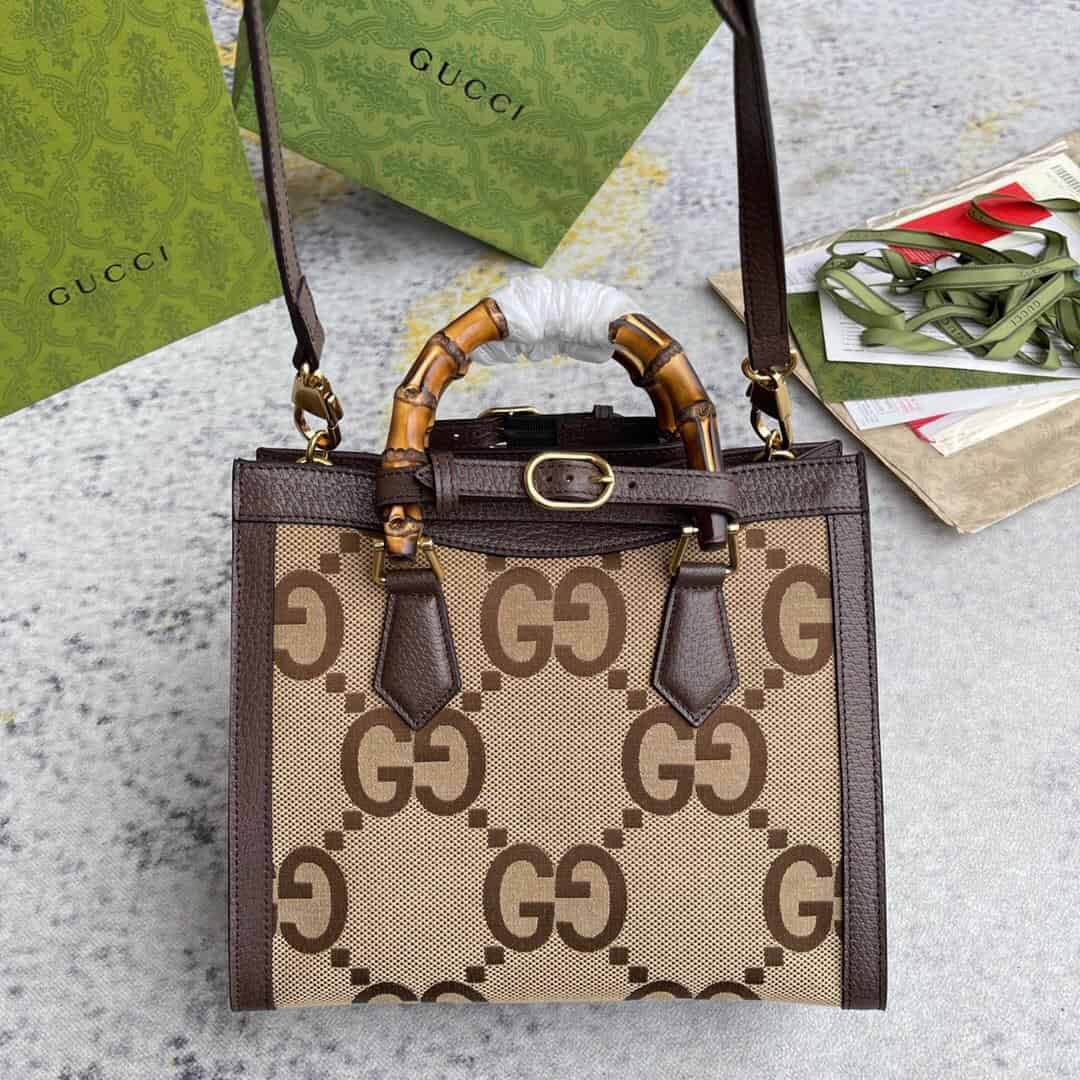 Gucci Diana Jumbo GG Small Tote Bag Camel And Ebony Jumbo GG Canvas Brown For Women 11in/28cm 660195 UKMFT 2672 - Image 4