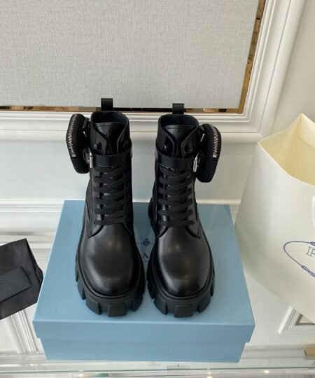 Prada Monolith And Nylon Fabric Boots Black For Women 2.2in/55mm PRD 1T255M_3LJS_F0002_F_B055
