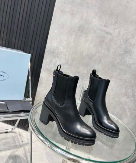 Prada Lug Sole Chelsea Boots Black For Women 2.3in/55mm PRD 0400014408655