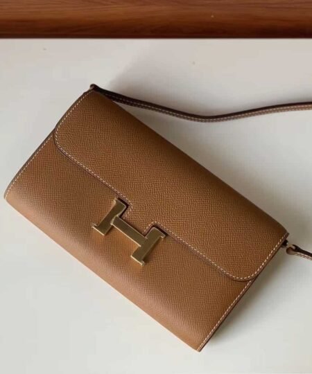 Hermes Constance Togo Long Wallet  21cm/8.3in Gold Toned Hardware For Women Brown