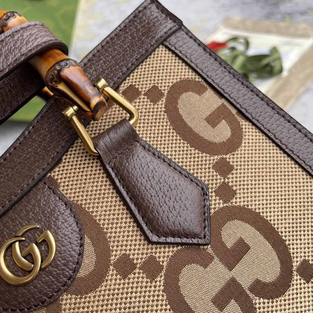 Gucci Diana Jumbo GG Small Tote Bag Camel And Ebony Jumbo GG Canvas Brown For Women 11in/28cm 660195 UKMFT 2672 - Image 5