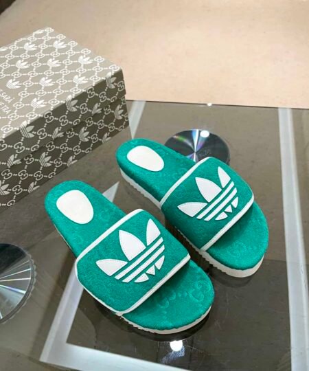 Gucci x Adidas Women's GG Platform Sandal Green For Women GG 702398 UU010 3171