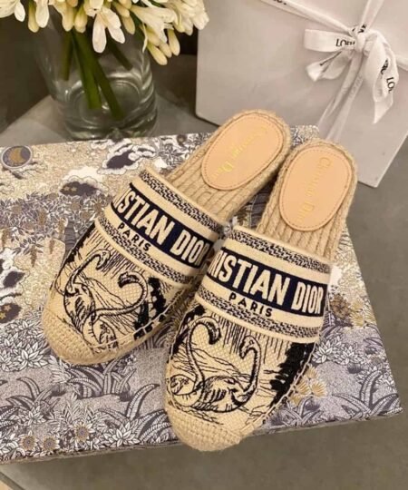 Christian Dior Granville Mule Embroidered Cotton Deep Blue For Women CD