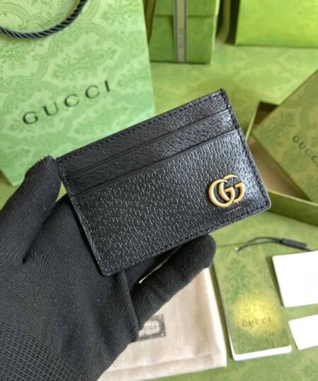 Gucci GG Marmont Card Case Rough Black Gold Toned Hardware For Men 4in/10cm 657588 DJ20T 1000
