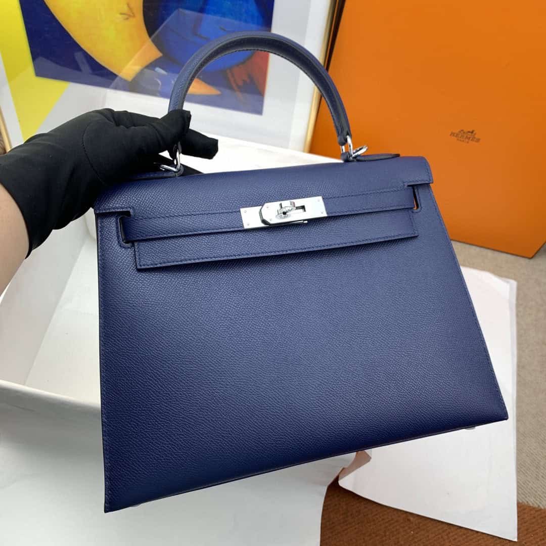 Hermes Kelly 28 Sellier Epsom Blue Bag For Women, Women's Handbags, Shoulder Bags 11in/28cm - Image 7