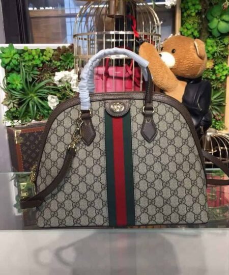 Gucci Ophidia Medium Shoulder Bag Beige/Ebony GG Supreme Canvas For Women 13in/34cm 524533