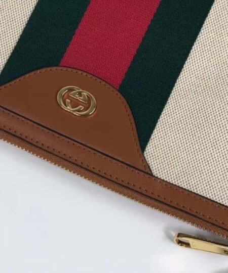 Alternative view of Gucci Vintage Canvas Pouch Beige Green Red Stripe For Men 11.5in/29cm GG