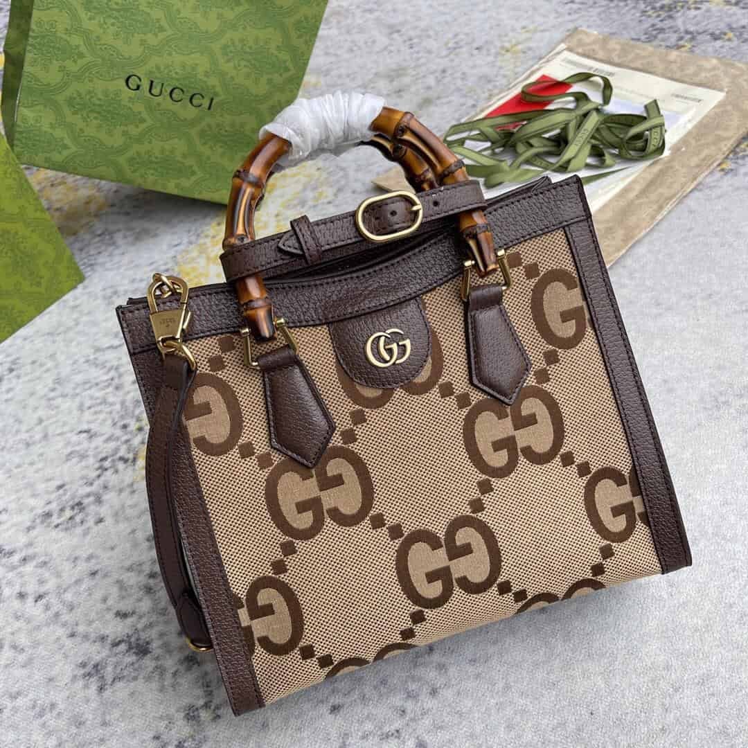 Gucci Diana Jumbo GG Small Tote Bag Camel And Ebony Jumbo GG Canvas Brown For Women 11in/28cm 660195 UKMFT 2672 - Image 6