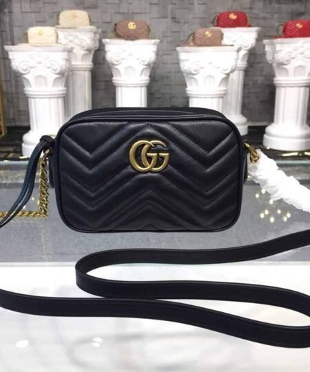 Gucci GG Marmont Matelasse Mini Bag Black Matelasse Chevron For Women 7in/18cm GG 448065 DTD1T 1000