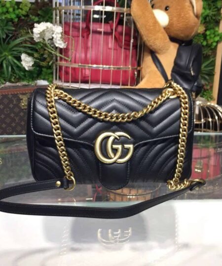 Gucci GG Marmont Small Matelasse Shoulder Bag Black For Women 10in/25cm 443497 DTDIT 1000