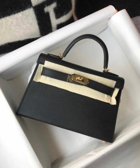 Hermes Mini Kelly 19 Sellier Epsom Black Bag For Women, Women's Handbags, Shoulder Bags 7.5in/19cm