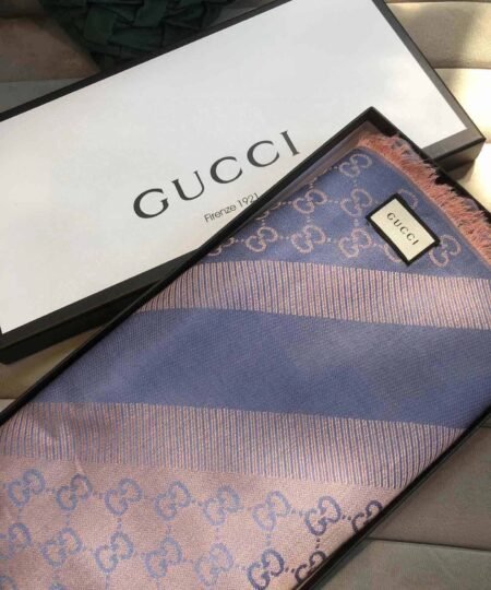 Alternative view of Gucci GG Jacquard Silk Wool Shawl Blue 55in/140cm