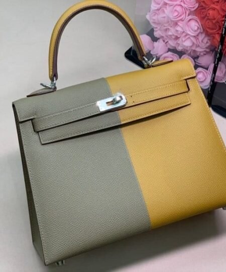 Hermes Kelly 28 Sellier Epsom Bag Grey/Yellow For Women 11in/28cm